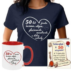 Dámské tričko - Přání k 50 narozeninám v srdci