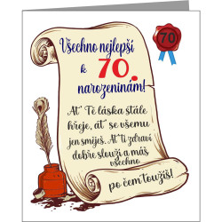 Vtipné papírové přání k 70 narozeninám v ornamentu