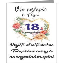 Přání k 18 narozeninám pro ženu s vtipným textem - bílé