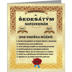 Certifikát k 60 narozeninám pro muže s vtipným textem
