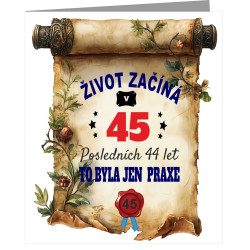 Vtipné přání k 45 narozeninám - Život začíná v 45 letech