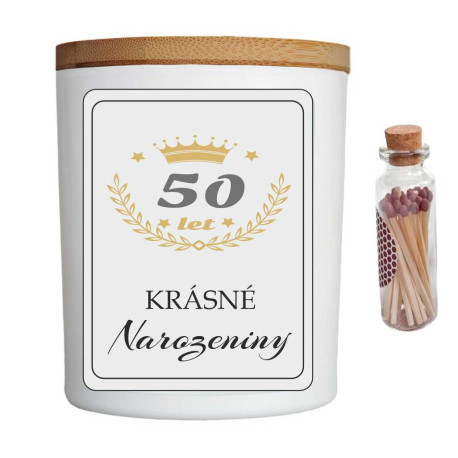 Luxusní vonná svíčka s etiketou 50 let - Krásné narozeniny