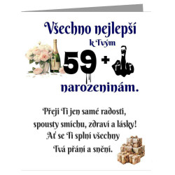 Vtipné přání k 60 narozeninám - Je ti 59 plus prostředníček