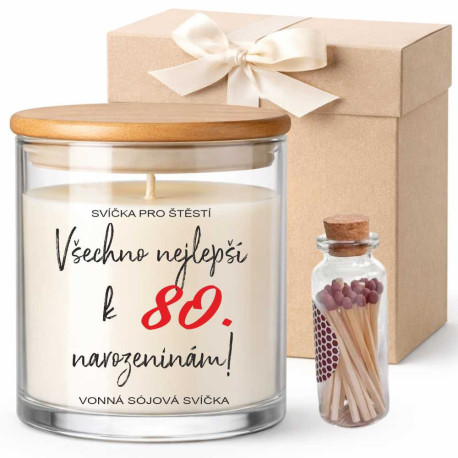 Dárek k 80 narozeninám - vonná svíčka s přáním