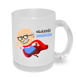 Hrnek nejlepší pradědeček s barevnou karikaturou.