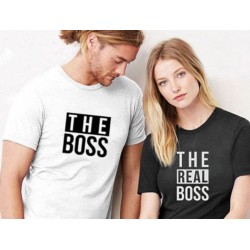 Set vtipných triček pro zamilované páry. Kdo je boss a kdo je opravdový boss, dárek k valentýnu