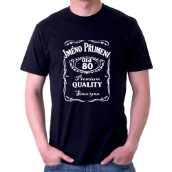 Pánské tričko s potiskem jména a příjmení, věkem 80 a rokem narození v motivu Jack Daniel's.