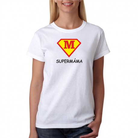 Dámské tričko s potiskem super máma ve znaku supermana. Dárek pro maminku