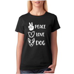 Dámské tričko - Peace, love, dog - pro milovnice pejsku