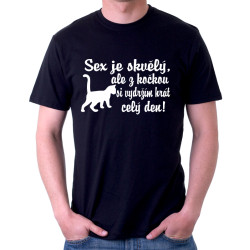 Pánské tričko Sex je skvělý, ale s kočkou si vydržím hrát celý den.